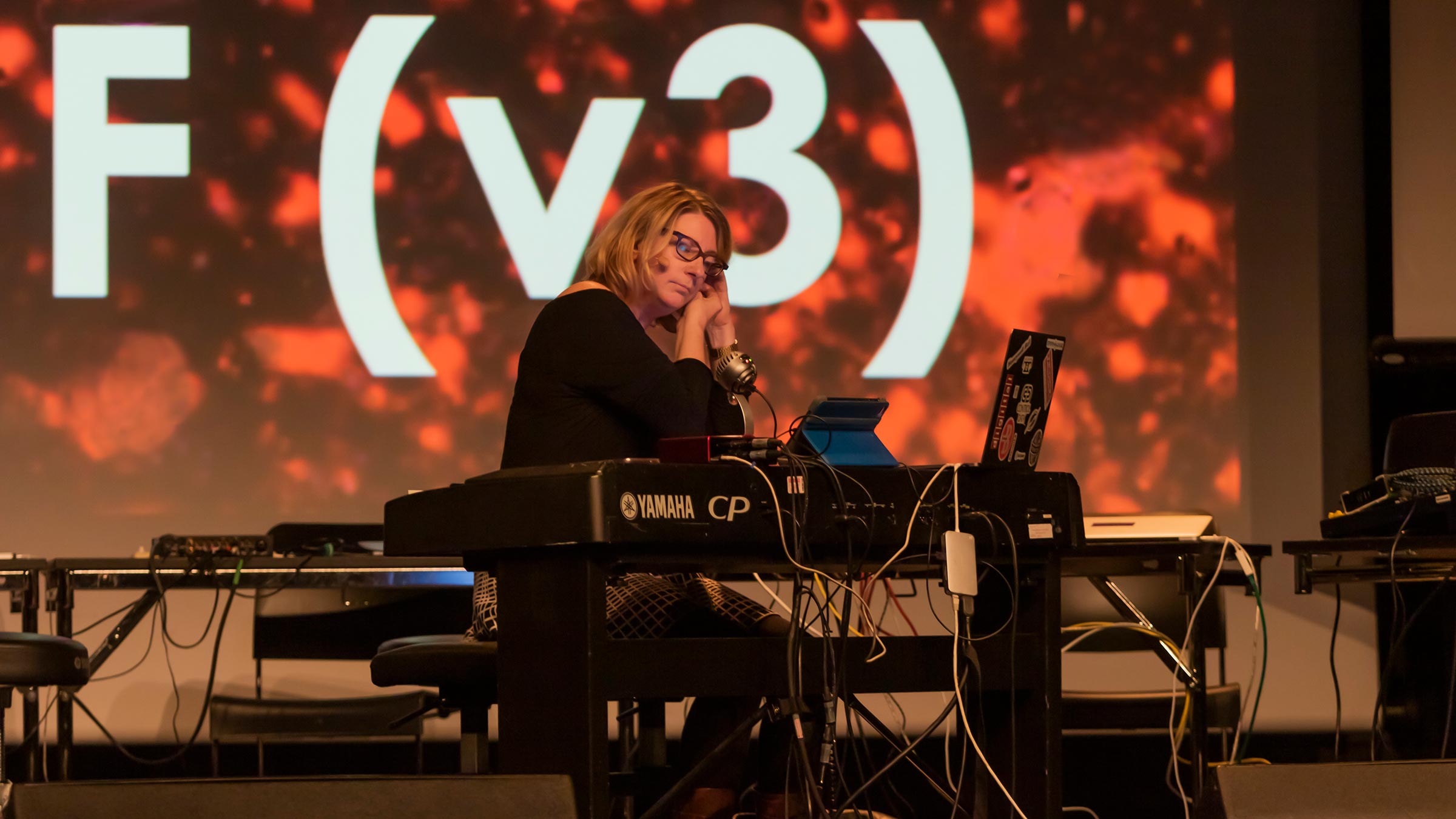 Rebekah Wilson during her keynote presentation at the Web Audio Conference 2019 (December 4, 2019). Photo by Shreejay Shrestha.