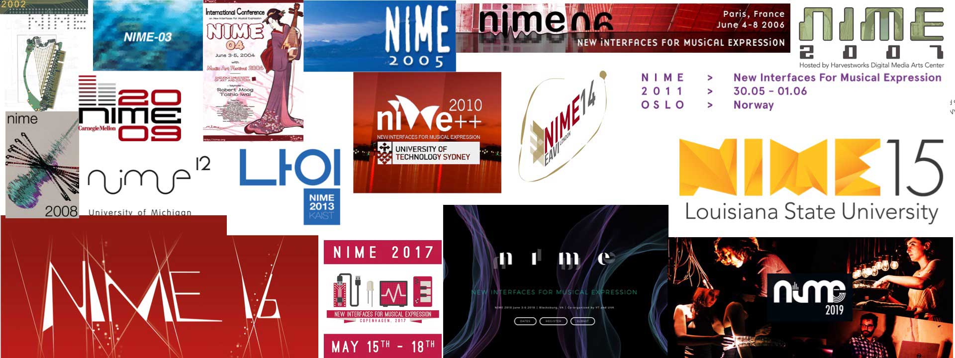 Figure 1. A collection of past NIME logos. Source: nime.org.