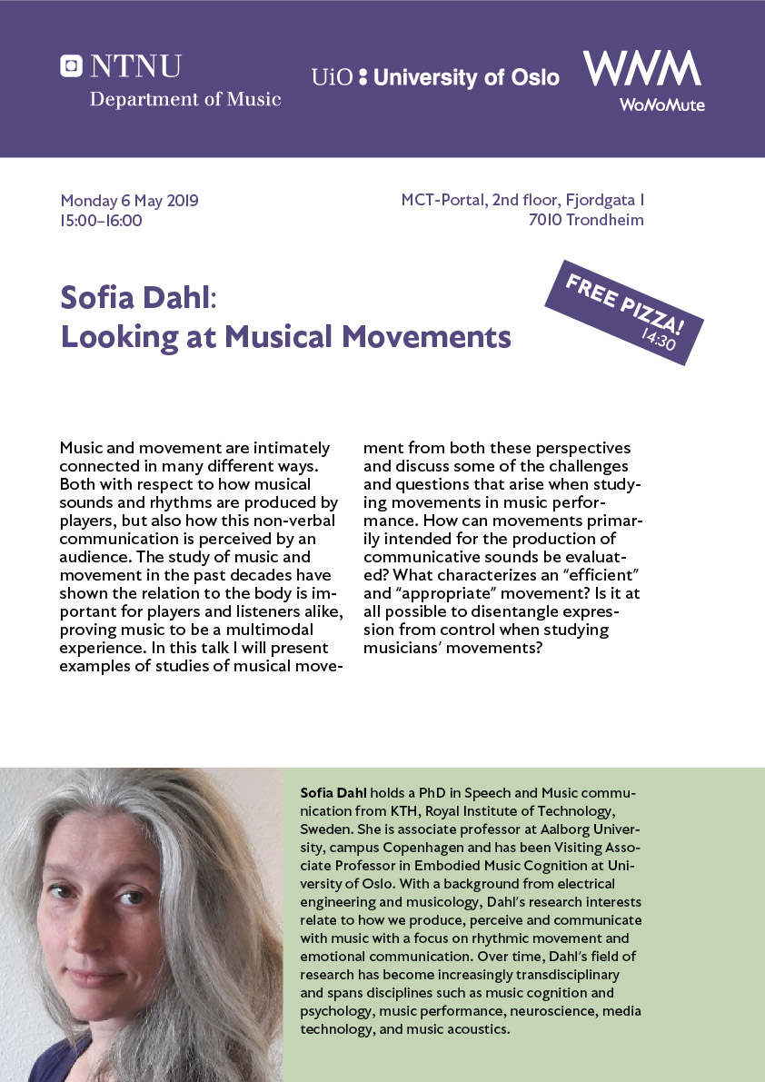 Poster of Sofia Dahl's talk in Trondheim.